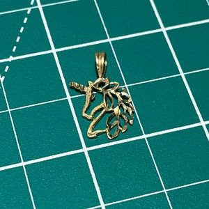 Vintage 80s 14K Gold Unicorn Diamond Cut Charm